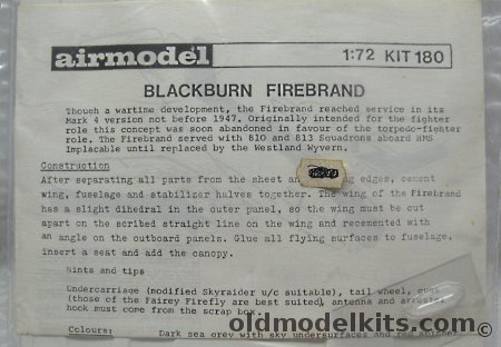 Airmodel 1/72 Blackburn Firebrand - Bagged, 180 plastic model kit